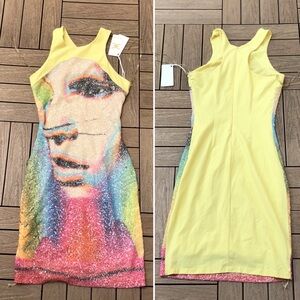 NWT Explosion yellow dress with colorful sequins